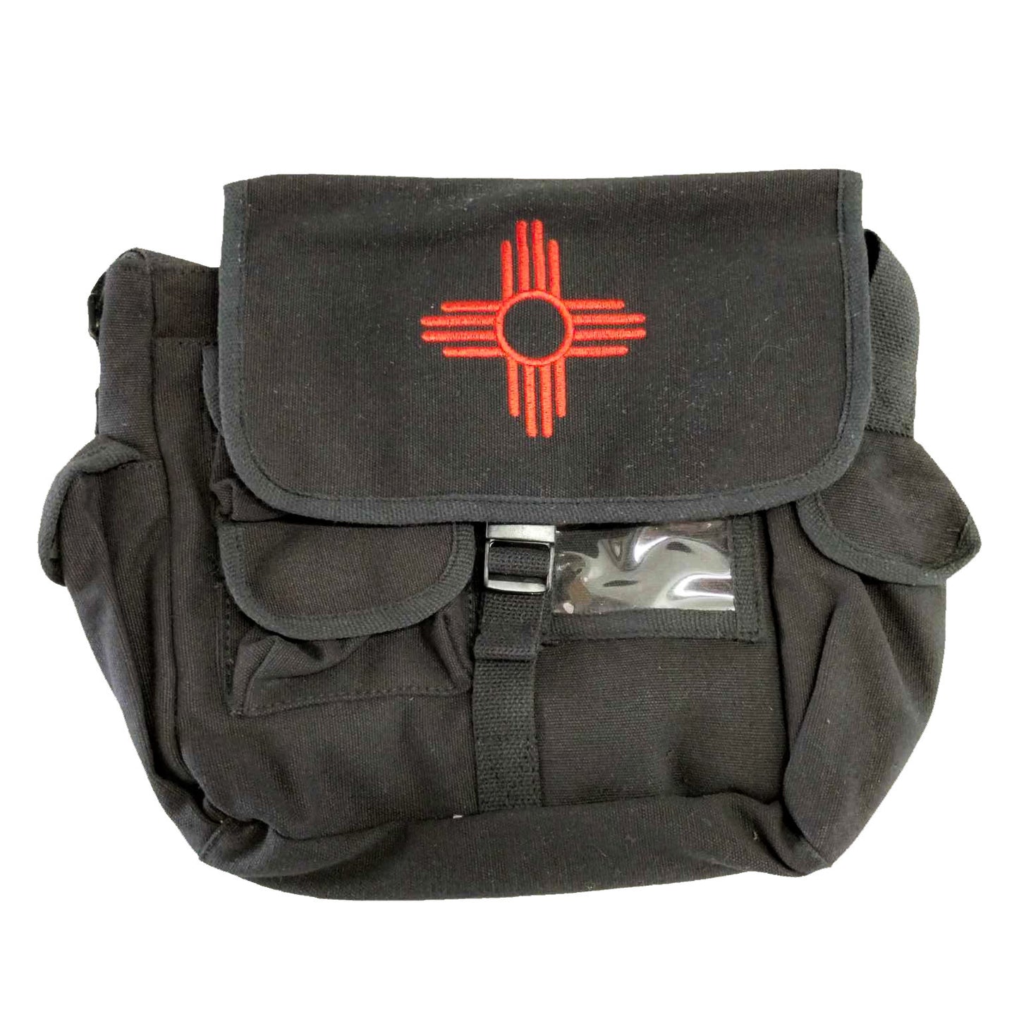 Embroidered Red Zia | Black Urban Explorer Bag | UEB-133BR