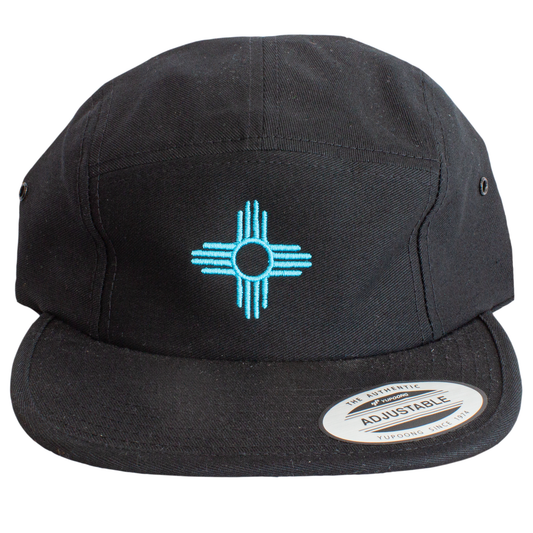 Turquoise Zia | Camper 5 Panel | Embroidered Hat | Black | BCE-115