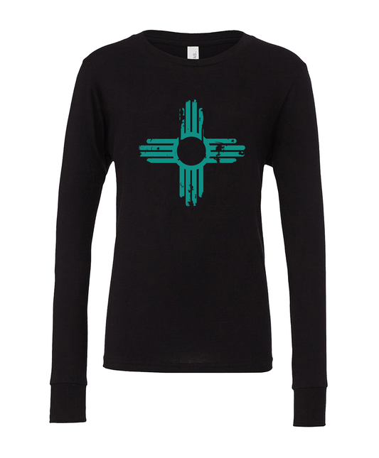 Distressed Zia | Kid's Long Sleeve T-Shirt | Black | KLS-133T