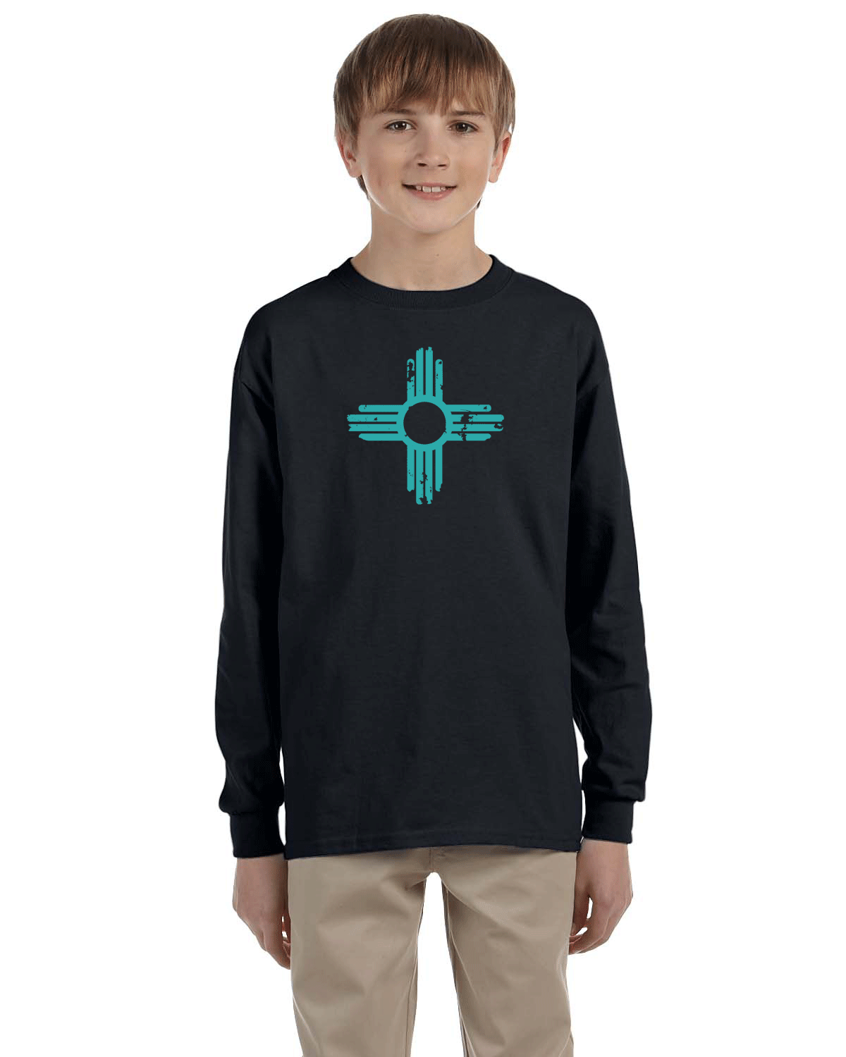 KLS-133T Distressed Zia Kid's Long Sleeve T-Shirt -Black