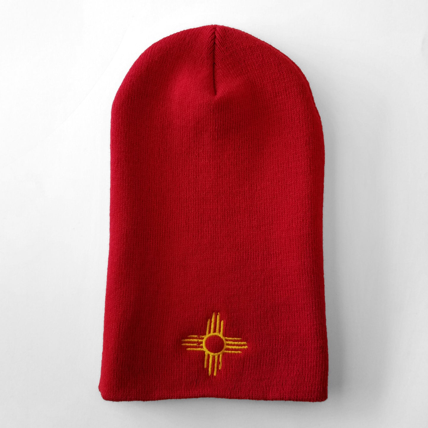 Distressed Zia | Gold on Red Embroidered Beanie | HAT-133Y