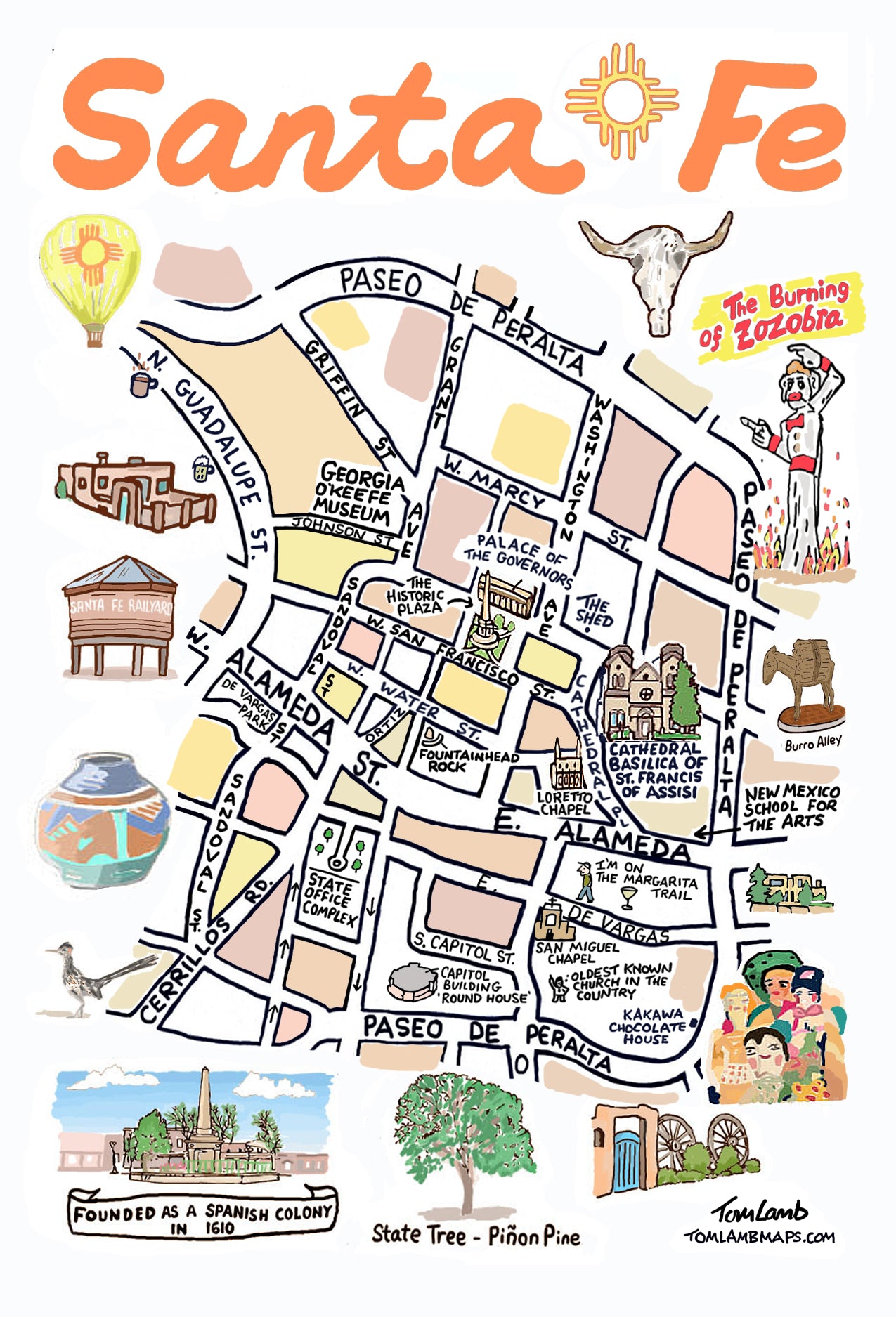 Santa Fe Map Postcards Guerrilla Graphix