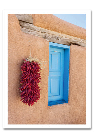 Taos Chile and Blue Door Art Print