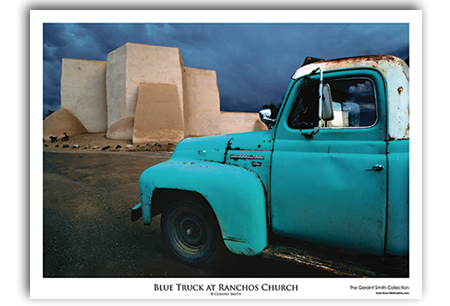Blue Truck at Ranchos Church | Art Print by Geraint Smith | ART-9502