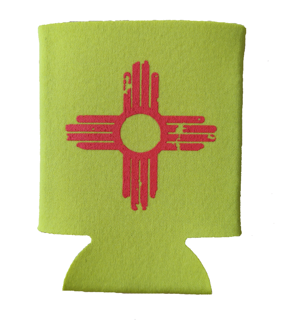 Distressed Red Zia on Yellow Beverage Koozie