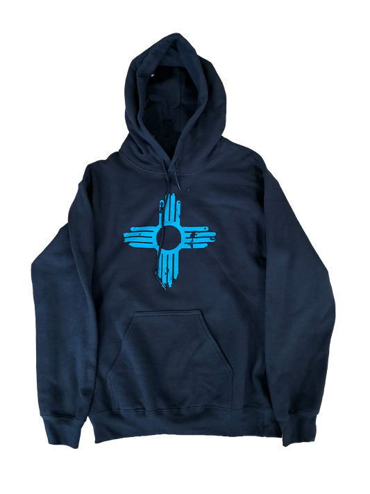Turquoise Distressed Zia | Black Hoodie | HD-133