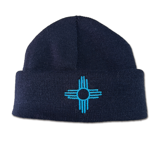 Turquoise Zia | Black Embroidered Teeny Beanie | TWB-133TC