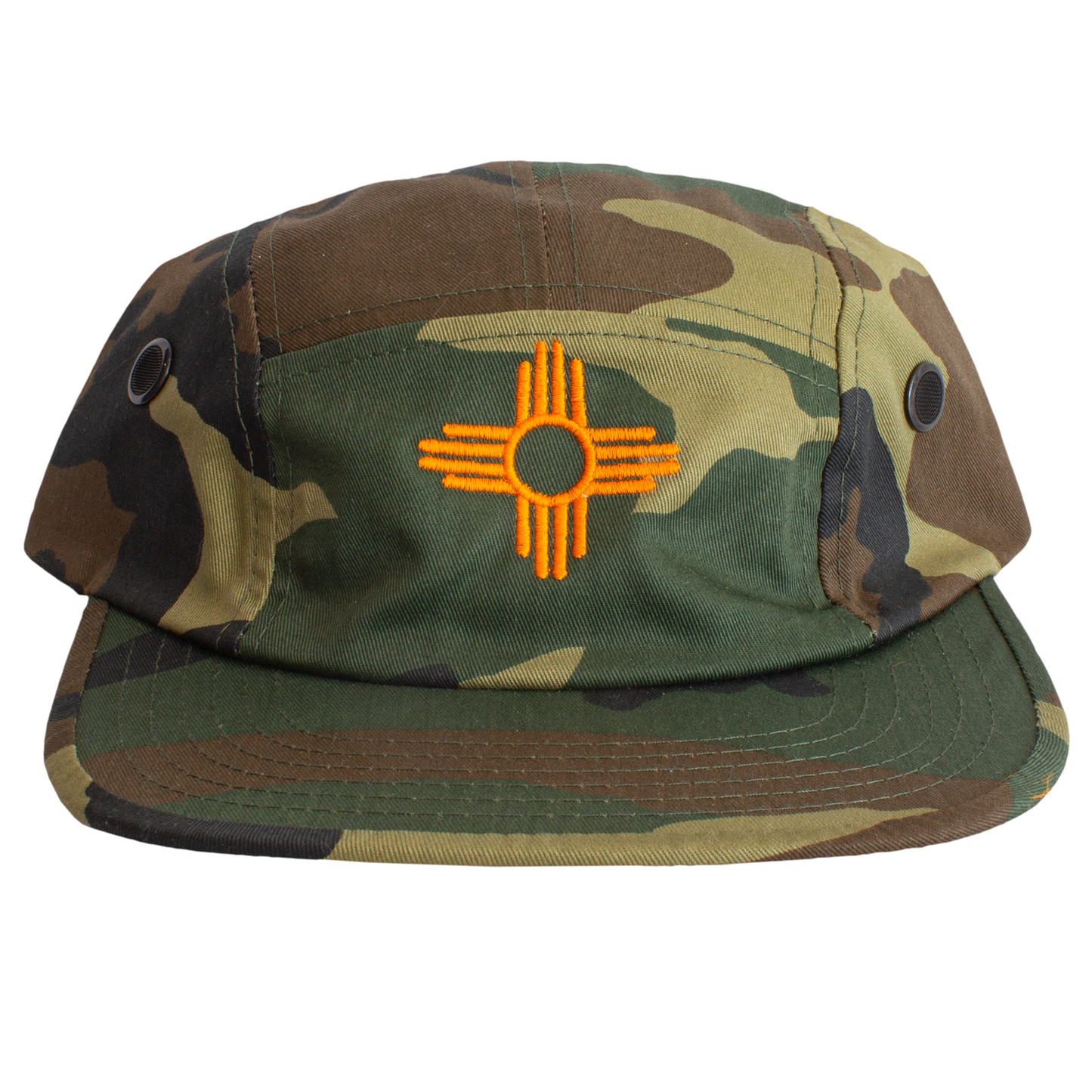 Camper 5 Panel - Embroidered Orange Zia Hat - Camo