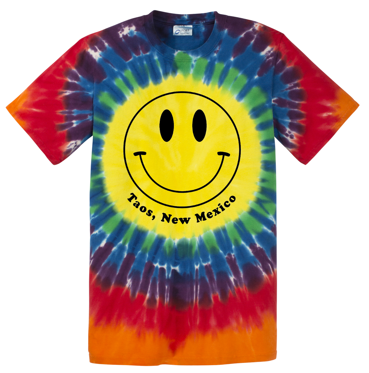 155 Smiley Face Taos, NM Tie-Dye T-Shirt