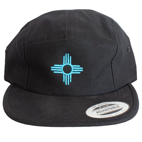 BCE-115 Camper 5 Panel - Embroidered Turquoise Zia Hat - Black