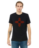 Distressed Zia Design Printed in Red on Black T-Shirt