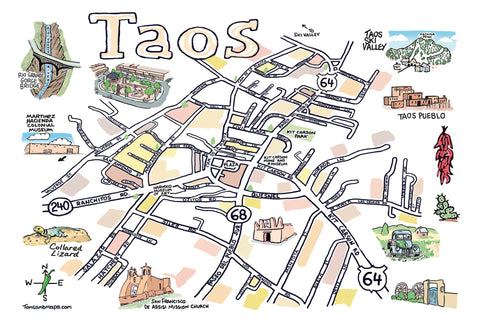 Taos Map postcard