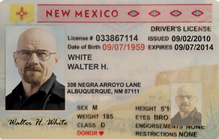 Walter White NM Drivers License Postcard