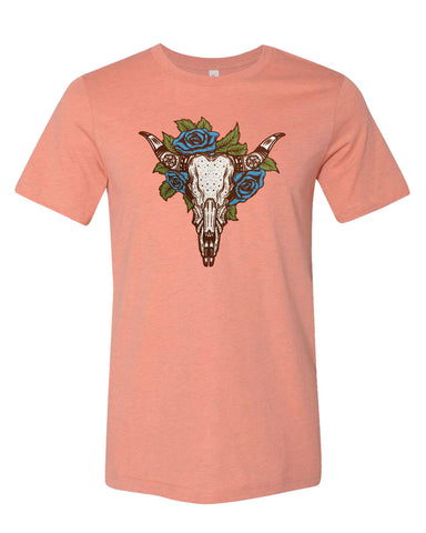 Cow Skull and Roses T-shirt - Guerrilla Graphix