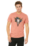 Cow Skull and Blue Roses - T-shirt - Silk Screened Printed