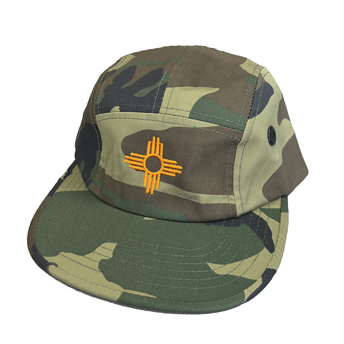 Camper 5 Panel - Embroidered Orange Zia Hat - Camo