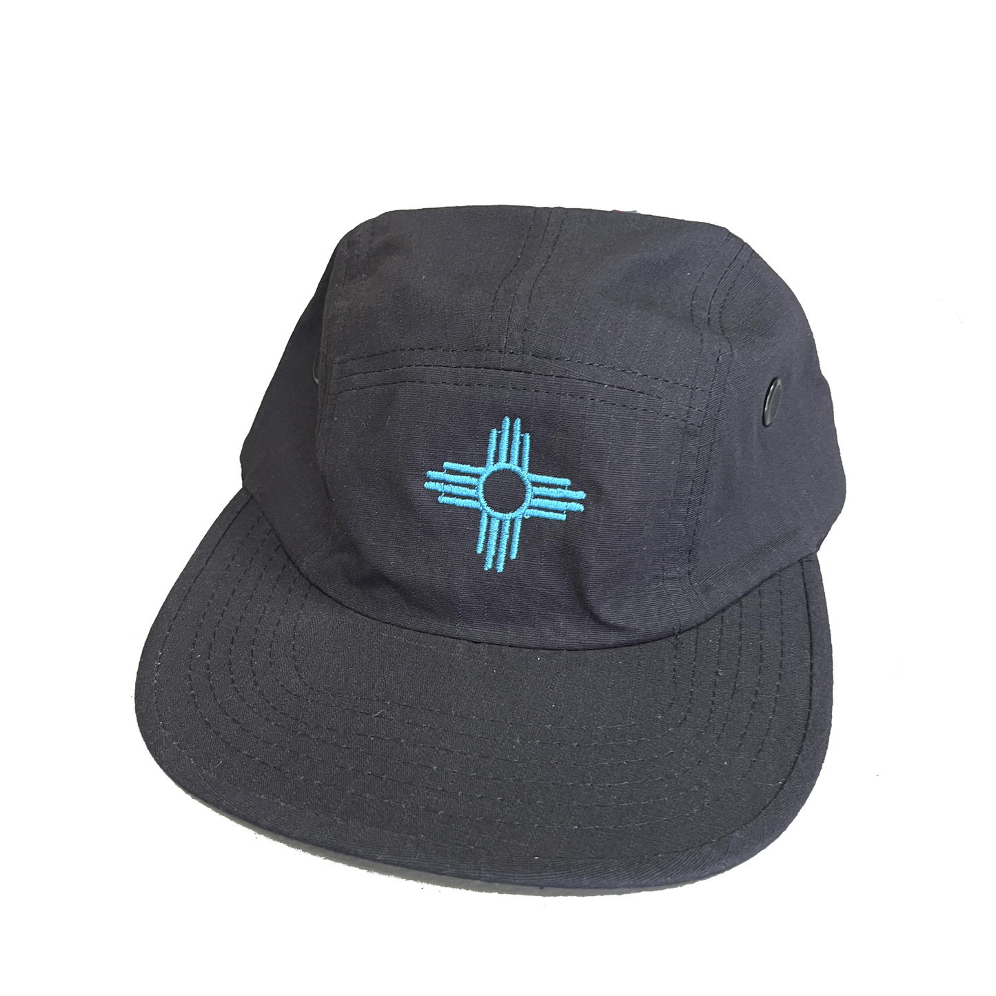 BCE-115 Camper 5 Panel - Embroidered Turquoise Zia Hat - Black